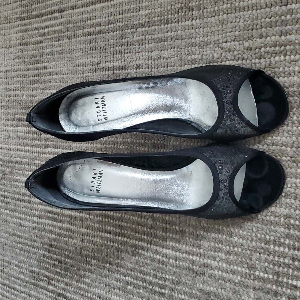 Stuart Weitzman Black Sprinkle Mesh Heels